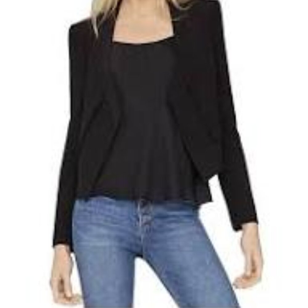 black cropped high-low blazer with shoulder pads
